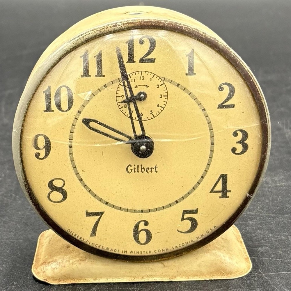 Vtg Gilbert Clock Wind Up Manual Alarm Clock PARTS/REPAIR Antique